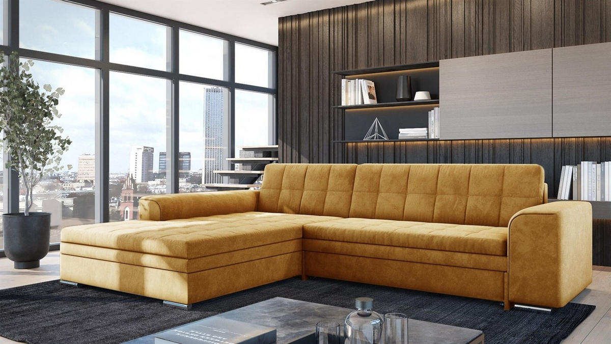 ECKSOFA Lusaka Mit Schlaffunktion - Gelb, Holzwerkstoff/Textil (292/198cm) - Fun Möbel