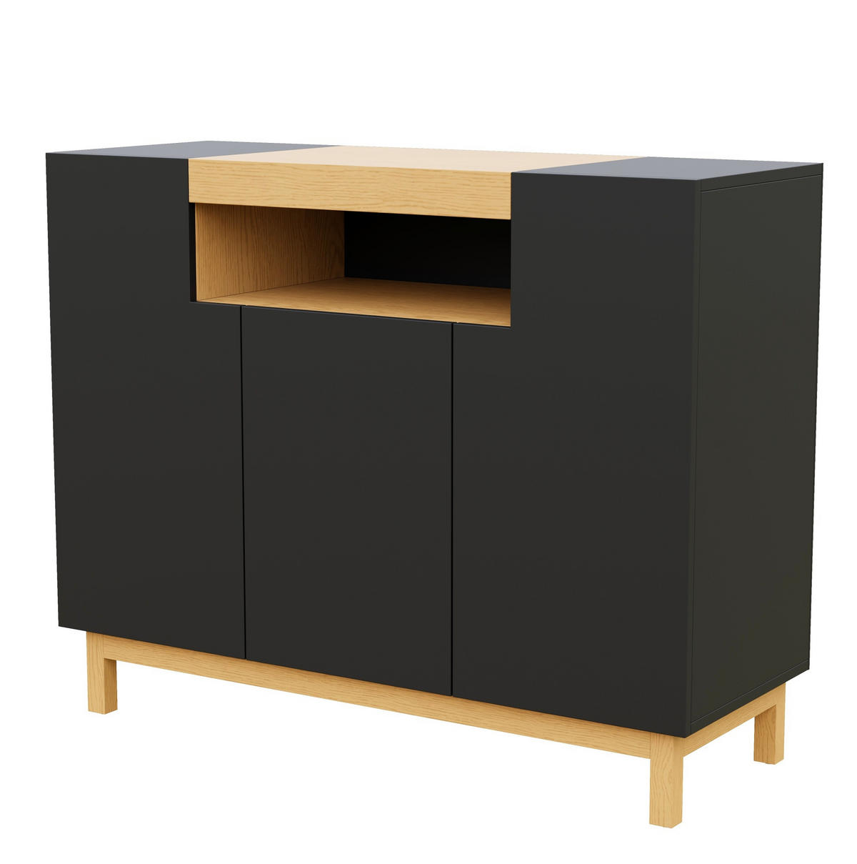 KOMMODE aus Spanplatte 120,5x42x96cm in Schwarz mit 3 Türen - Schwarz, Holzwerkstoff (120.5/96/42cm) - Modfu