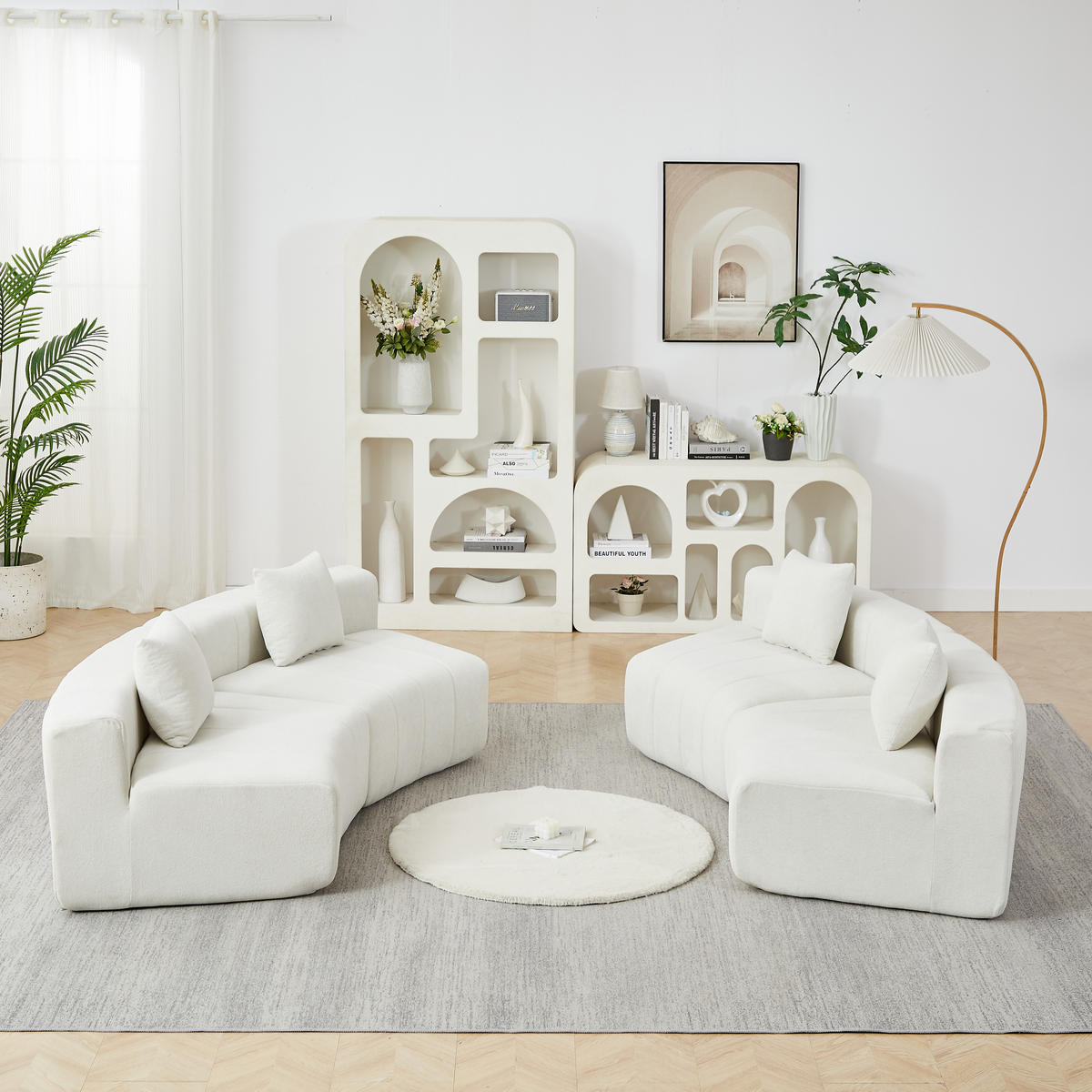 4-SITZER-SOFA Geschwungen modular Viersitzer, DE-42718, Beige - Beige, Textil (383.5/73.6/83.8cm) - ComfortXL