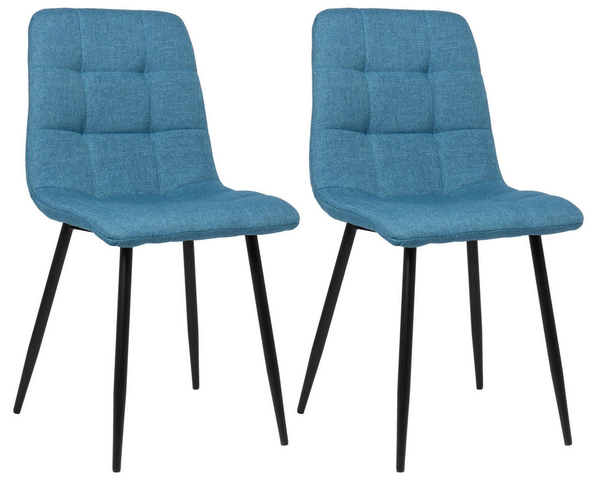 ESSZIMMERSTUHL Till, 2er Set Stoff, Gestell Metall matt Schwarz Blau - Blau/Schwarz, Textil/Metall (45/88/52cm) - TPFLiving