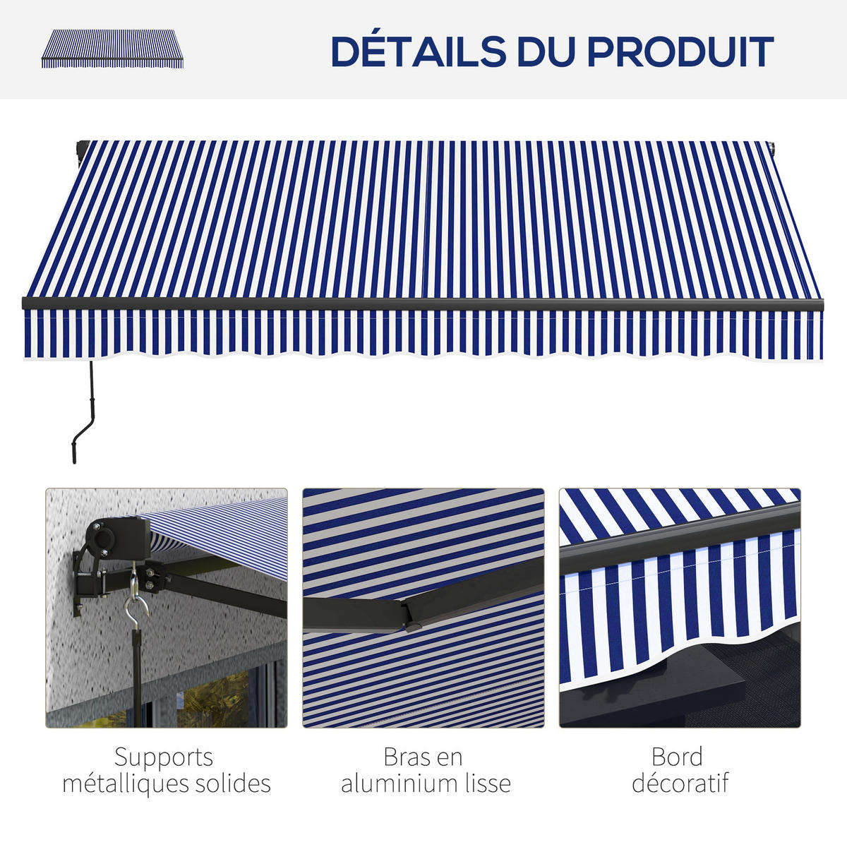 MARKISE DE-13967 manuell, Neigung 45-85°, 295/247 cm Blau-Weiß - Blau, Textil (247/1/295cm) - ComfortXL