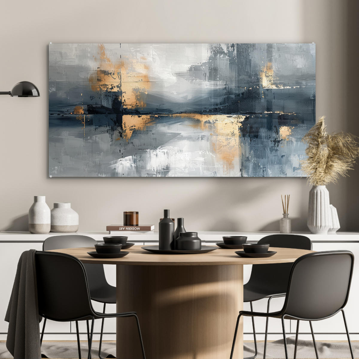OBRAZ NA AKRYLOVOM SKLE Umenie - sivé - zlaté - abstraktné 120x60 cm - tmavosivá, sklo (120/60cm) - MuchoWow
