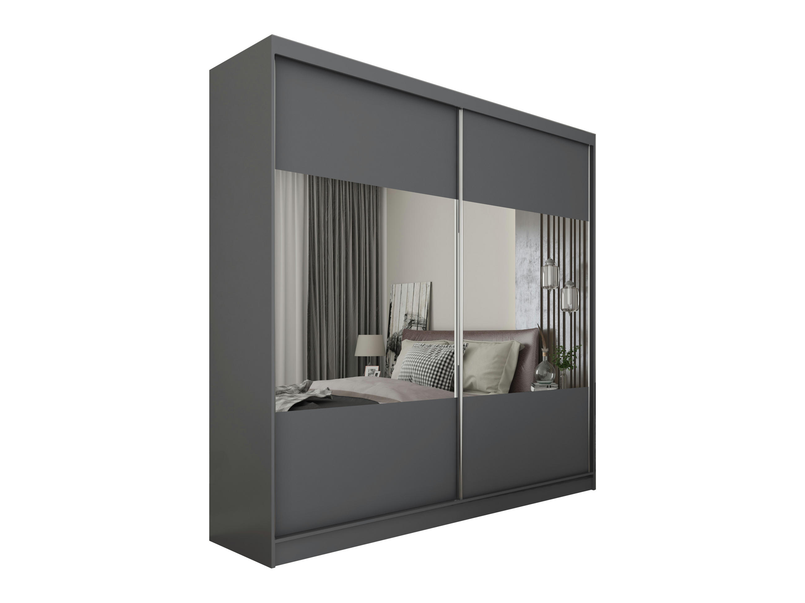 KLEIDERSCHRANK mit Spiegel-Schiebetüren und Aluminium-Leisten - CELI - 200 cm Grau - Grau, Holzwerkstoff (200/216/61cm) - ALTDECOR