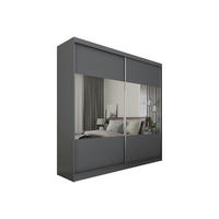 KLEIDERSCHRANK mit Spiegel-Schiebetüren und Aluminium-Leisten, LED-Beleuchtung - CELI - 200 cm Grau - Grau, Holzwerkstoff (200/216/61cm) - ALTDECOR