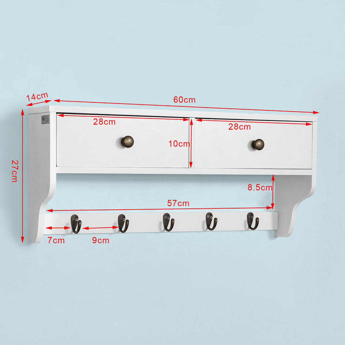 WANDGARDEROBE Weiß - Weiß, Holzwerkstoff (60/27/14cm) - SoBuy
