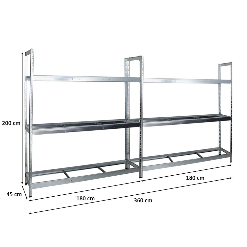 REIFENREGAL Tiger XL 2er-Set mit 2x 200x180x45 cm 300 kg Fachlast bis zu 42 Reifen Verzinkt - Silberfarben, Metall (360/200/45cm) - PROREGAL