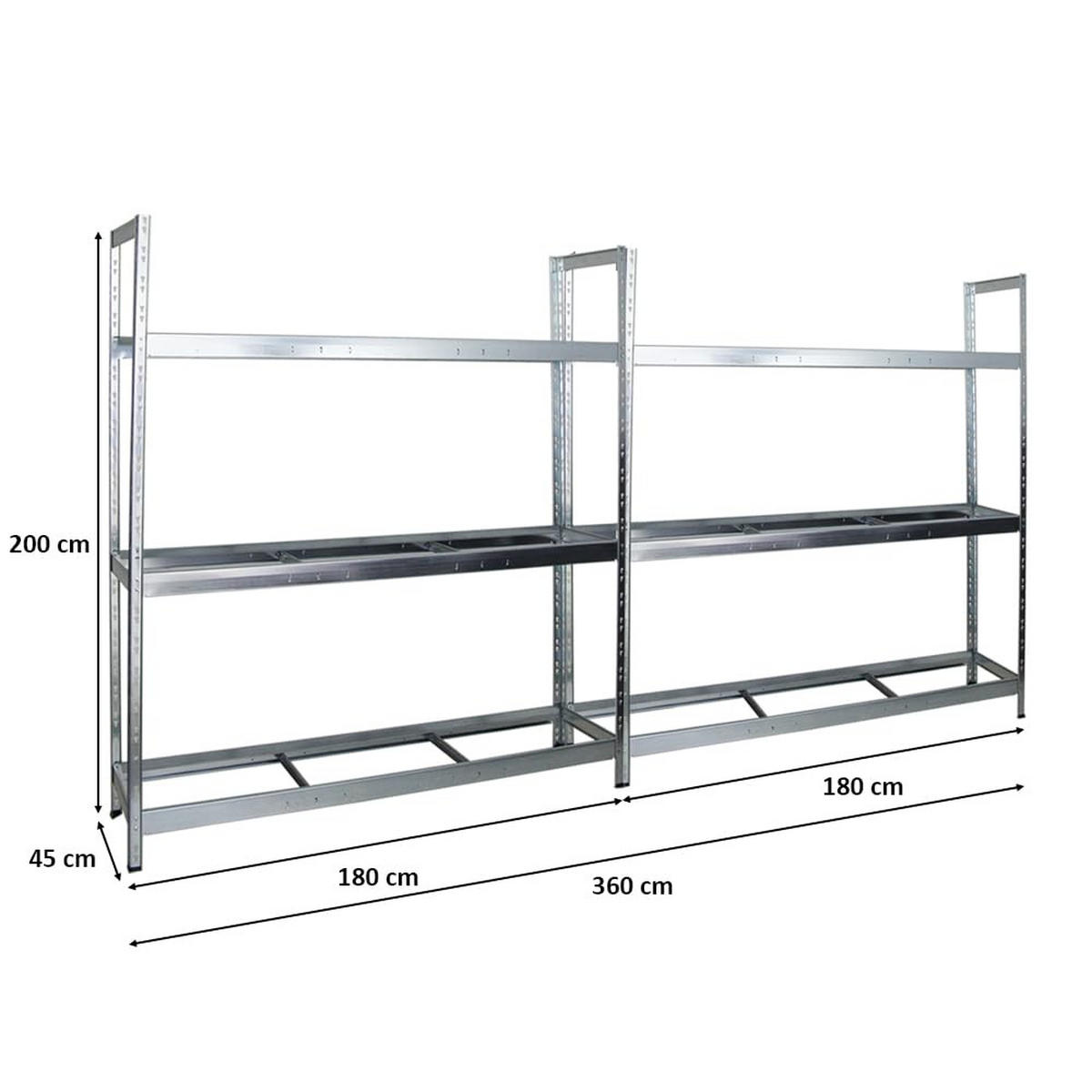REIFENREGAL Tiger XL 2er-Set mit 2x 200x180x45 cm 300 kg Fachlast bis zu 42 Reifen Verzinkt - Silberfarben, Metall (360/200/45cm) - PROREGAL