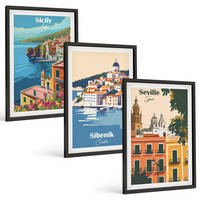 BILDER SET 3er Set - 40x60 cm Schwarzer Rahmen - Stadtlandschaften mit Gebäuden - Schwarz, Kunststoff (40/60cm) - TULUP