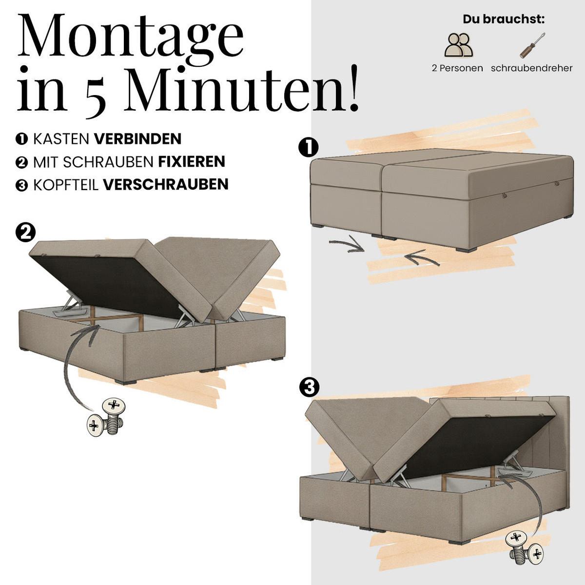 BOXBETT AVERTA 160/200 - Braun Velvet - H4 - Braun, Textil (160/200cm) - MKS