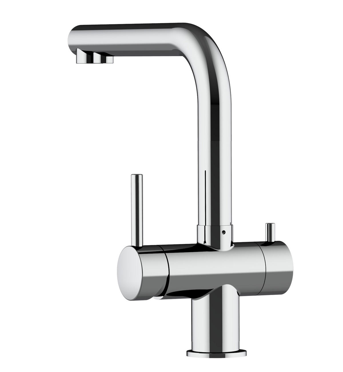 3-WEGE-KÜCHENARMATUR, Edelstahl Massiv aus Chirurgenstahl, Hochglanz, 360° schwenkbar / Kurze Variante - Edelstahlfarben, Metall (22.5/28/22.5cm) - VIZIO