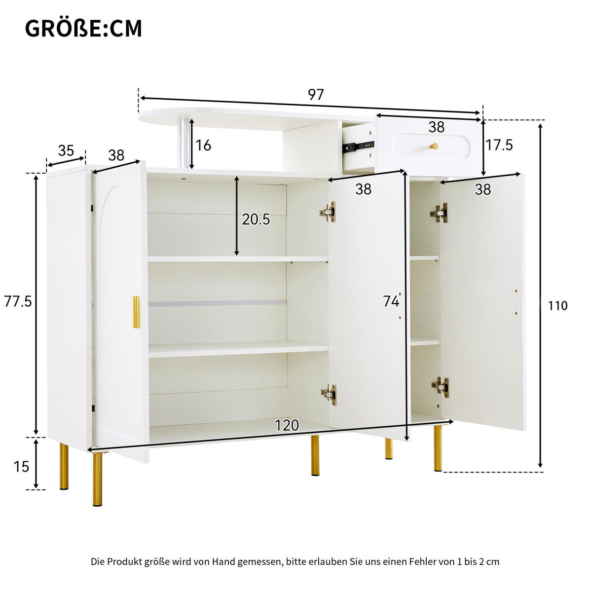 SIDEBOARD 120/35/92 cm aus Spanplatte mit 3 Türen, 1 Schublade und Metallgriffen, Weiß - Weiß, Holzwerkstoff (120/92/35cm) - Redom