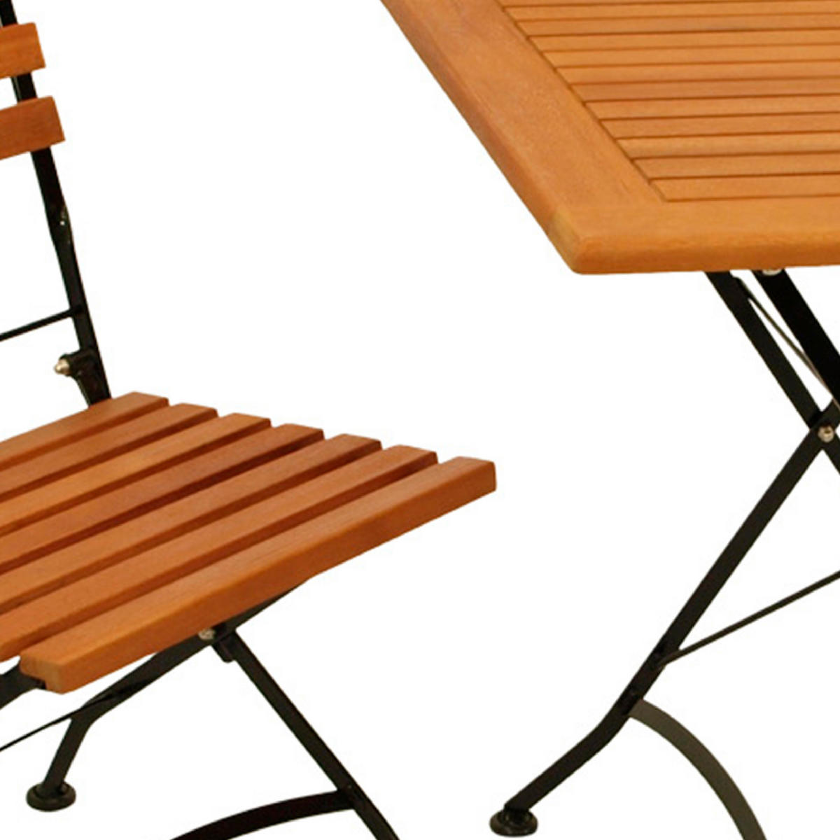 GARTENESSGRUPPE Bad Belzig - 3-teilig (2x Stuhl, 1x Tisch 75x75cm), Gestell Flachstahl schwarz, Latten Eukalyptusholz, FSC®-zertifiziert. - Schwarz, Metall - TPFGarden