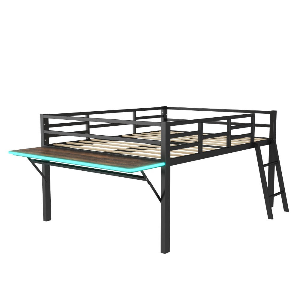 METALLBETT 140 x 200 cm in Schwarz mit LED-Lichtband - Schwarz, Metall (140/200cm) - KOMHTOM