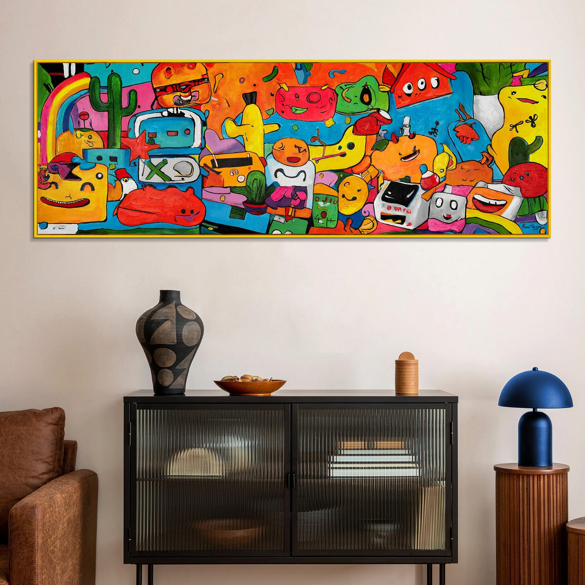 GEMÄLDE Farbenfrohe Welt Schattenfugenrahmen Gelb 150x50 cm - Gelb, Holz (150/50cm) - YS-art gallery