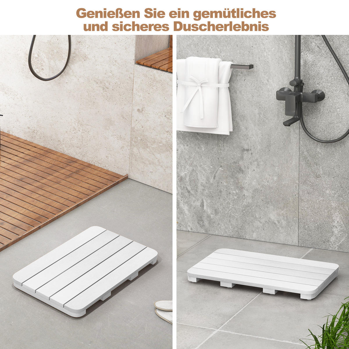 BADEMATTE Weiß - Weiß, Kunststoff (34/55cm) - COSTWAY