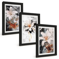 BILDER SET 3er Set - 20x30 cm Schwarzer Rahmen - Blumen Marmor weiß schwarz - Schwarz, Kunststoff (20/30cm) - TULUP