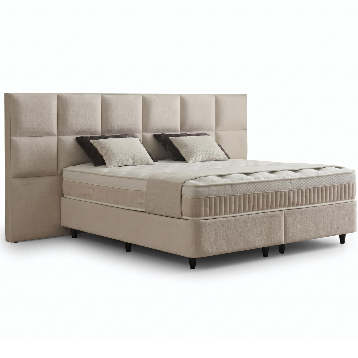 BOXSPRINGBETT MIT BETTKASTEN CANNES 160/200 cm, Ivory, Bettkasten, Matratze, Topper integriert, H3 mittel 7-Zonen Matratze - Creme/Schwarz, Holz/Kunststoff (160/200cm) - Consilio Concept