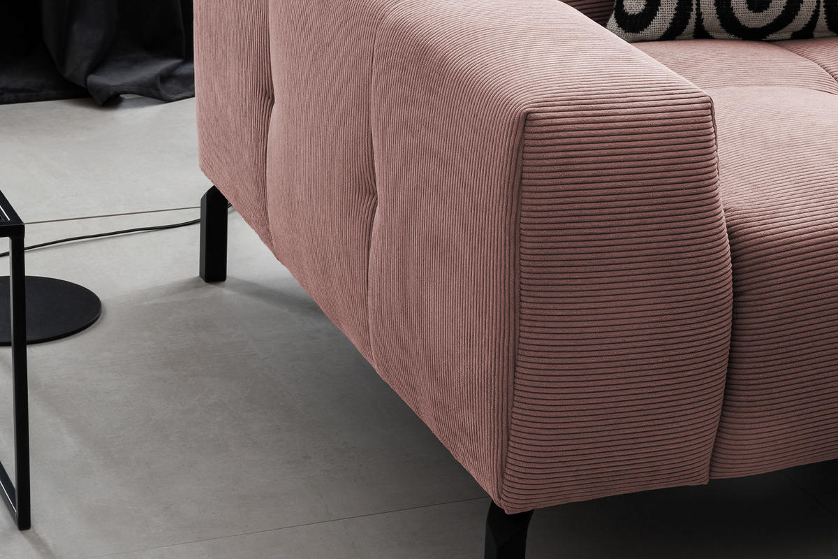 ECKSOFA MIT MOTORISCHEM SITZVORZUG OHIO Pink Cord - Pink/Schwarz, Textil/Metall (311/219cm) - KAWOLA