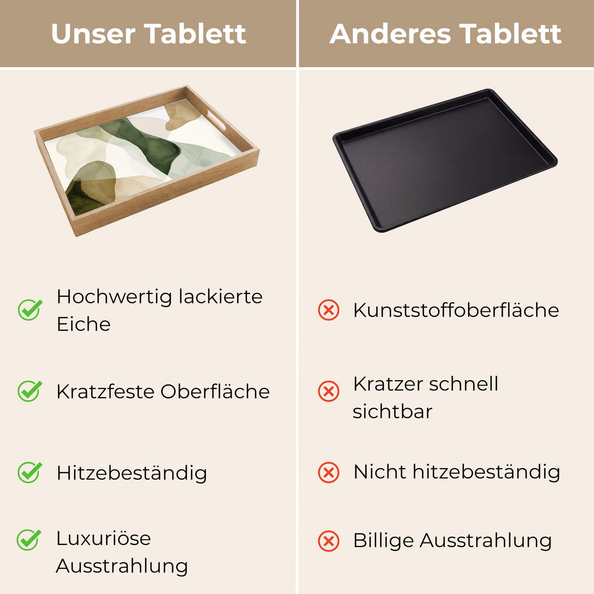 TABLETT - Japandi - Abstrakt - Grün - 50x35 cm - Grün, Holz (50/5/5cm) - OnlyWow