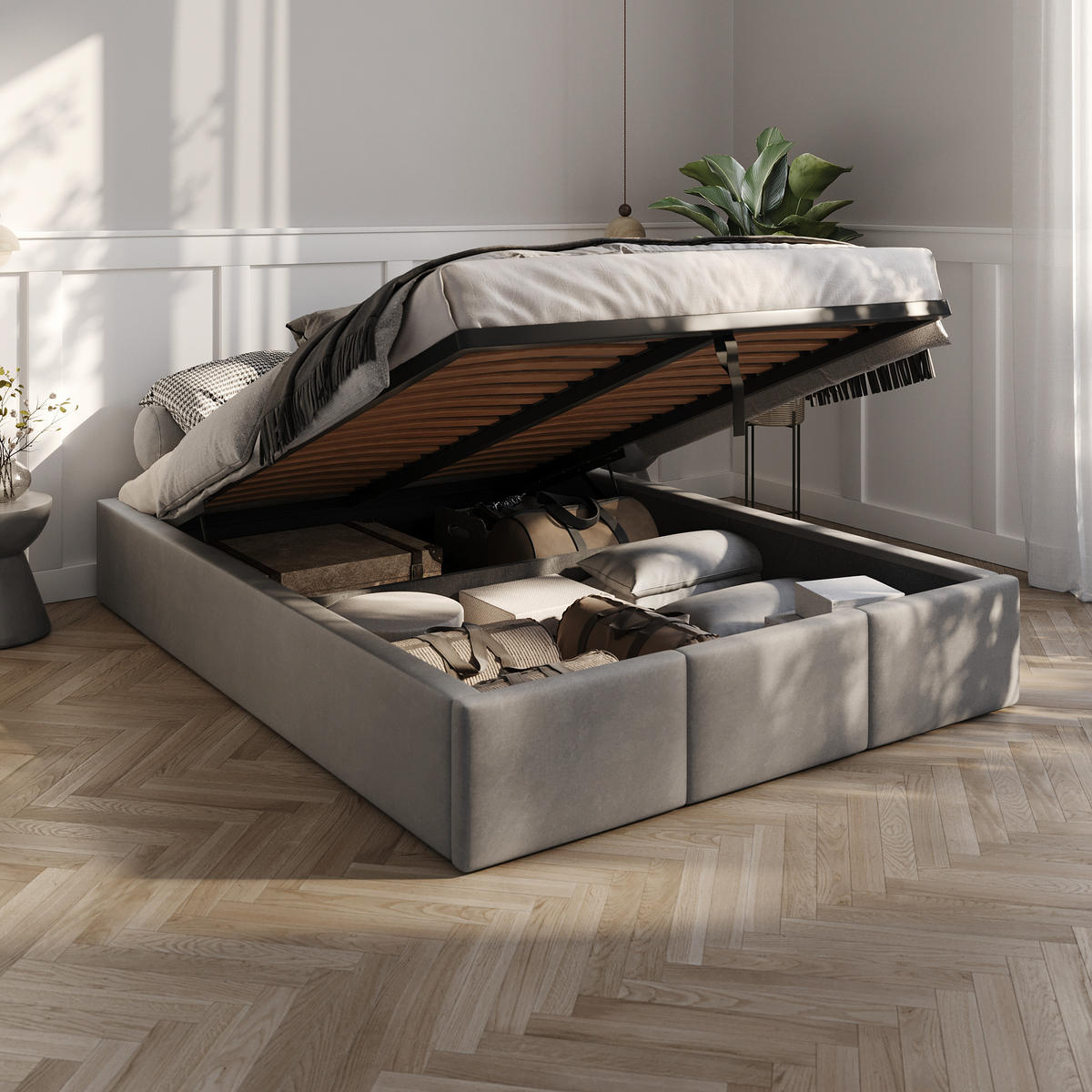 POLSTERBETT für Schlafzimmer Bett mit Stauraum Grau 140x200cm - Grau, Holzwerkstoff/Textil (160/200cm) - Muralo