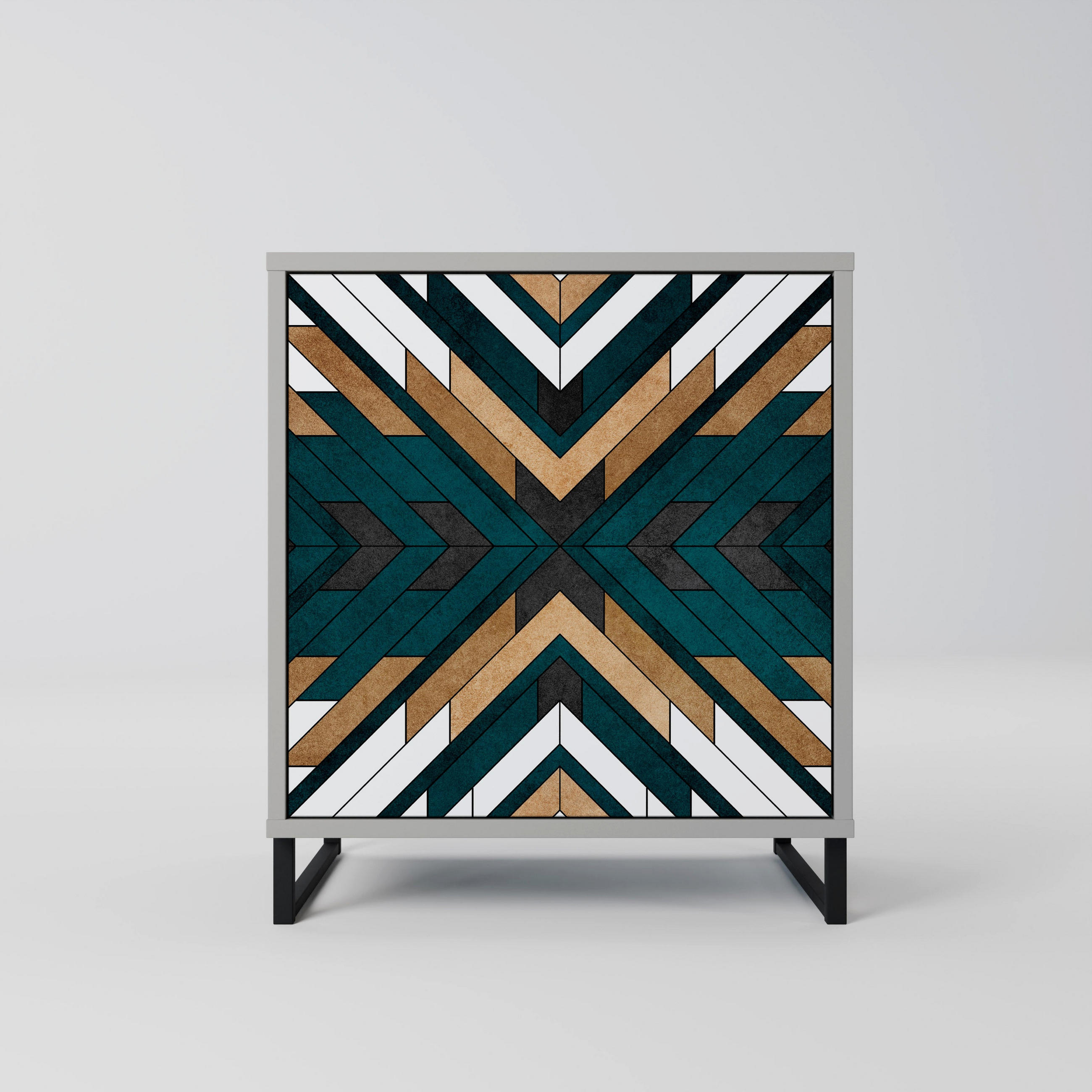 SIDEBOARD ARTISTIC GEOMETRY, Grau, 57,5x42x67,5 cm, Schwarze Metall-Rahmenfüße - Multicolor/Schwarz, Holzwerkstoff/Metall (57.5/67.5/42cm) - SpaceRebels