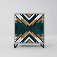 SIDEBOARD ARTISTIC GEOMETRY, Grau, 57,5x42x67,5 cm, Schwarze Metall-Rahmenfüße - Multicolor/Schwarz, Holzwerkstoff/Metall (57.5/67.5/42cm) - SpaceRebels