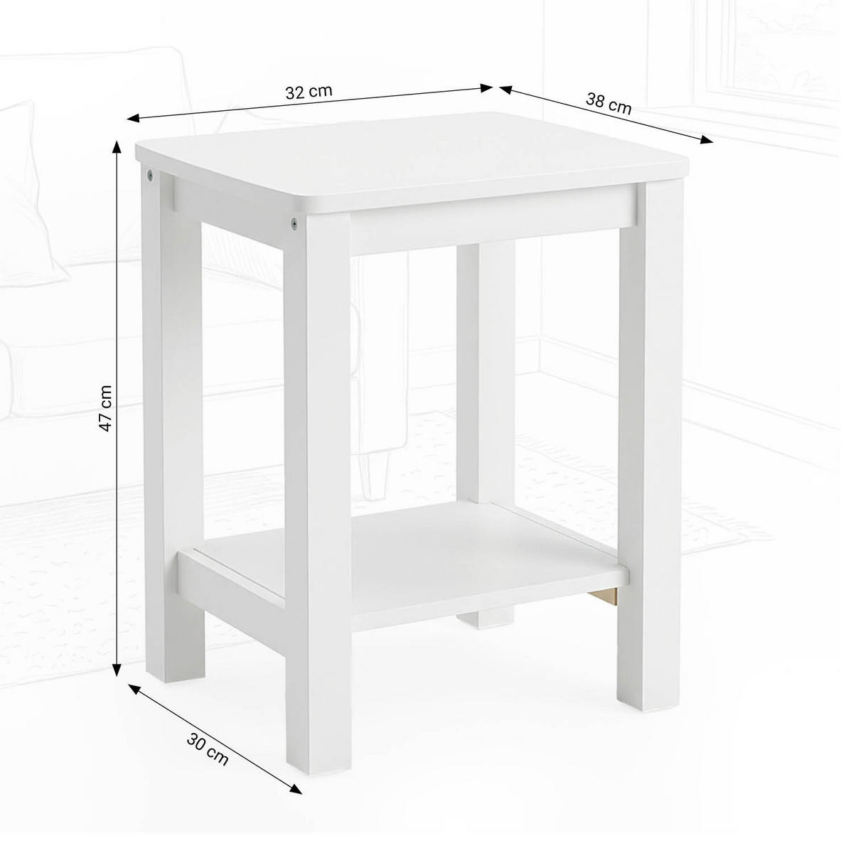 NACHTTISCH Kiefer weiß 47/38/32 cm - Weiß, Holz (38/47/32cm) - Homestyle4u