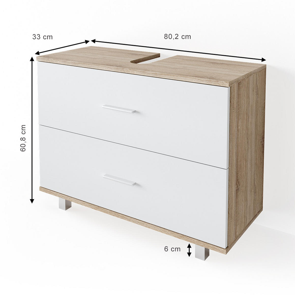 WASCHBECKENUNTERSCHRANK Ilias Weiß/Sonoma 80 x 60.8 cm - Weiß/Sonoma Eiche, Holzwerkstoff (80/60.8/33cm) - Vicco