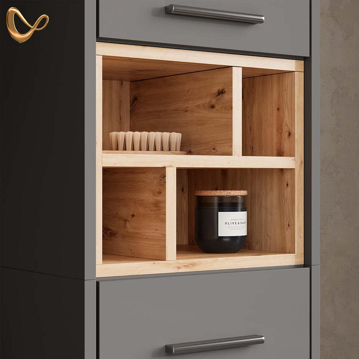 BADSCHRANK Temo Anthrazit 38 x 190 cm - Anthrazit/Sonoma Eiche, Holzwerkstoff (38/190/30cm) - Livinity®
