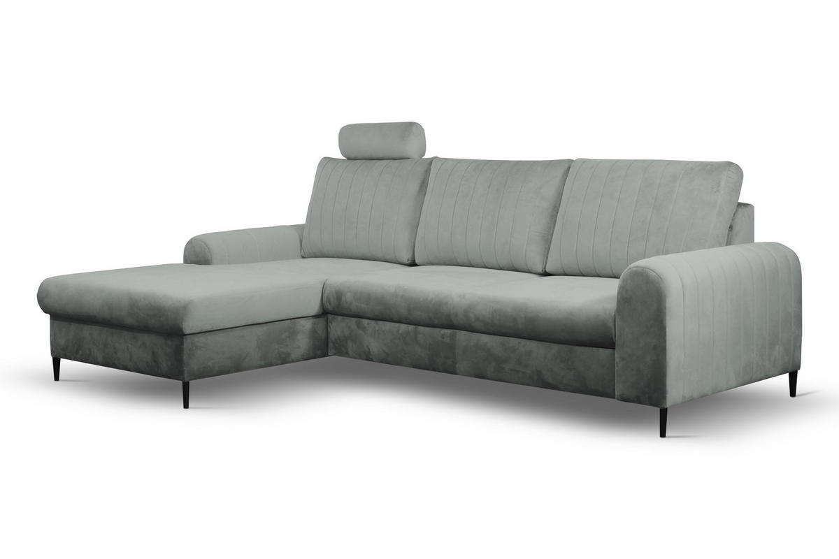 ECKSOFA VERONA L-S Grau Velours-Stoff mit Schlaffunktion - Grau, Holz (251/164cm) - MASSENO