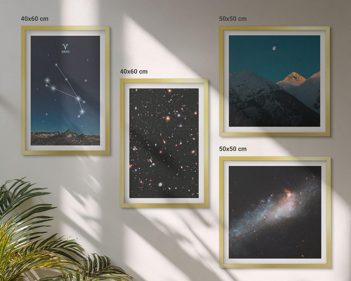 BILDER SET 4er Set - 50x50 cm & 40x60 cm Goldrahmen - Kosmische Landschaften von Galaxien - Goldfarben, Kunststoff (50/50cm) - TULUP