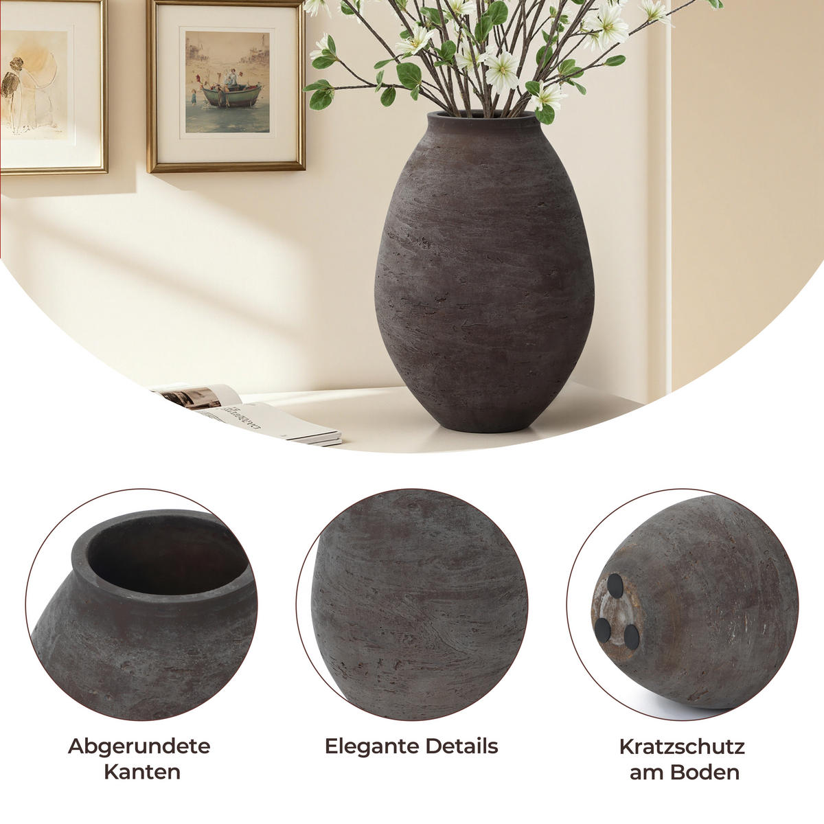 VASE Koro, 32,5 cm Hoch - Dunkelbraun, Keramik (32.5cm) - Hometopia