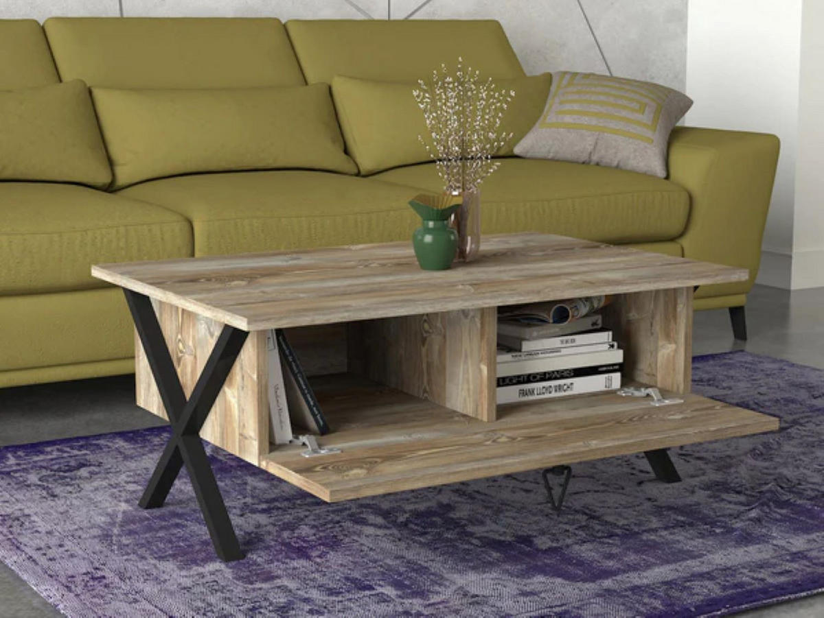 COUCHTISCH Zeth mit Metallfüßen Eiche - Eichefarben/Schwarz, Holzwerkstoff/Metall (60/90/39cm) - moebel17
