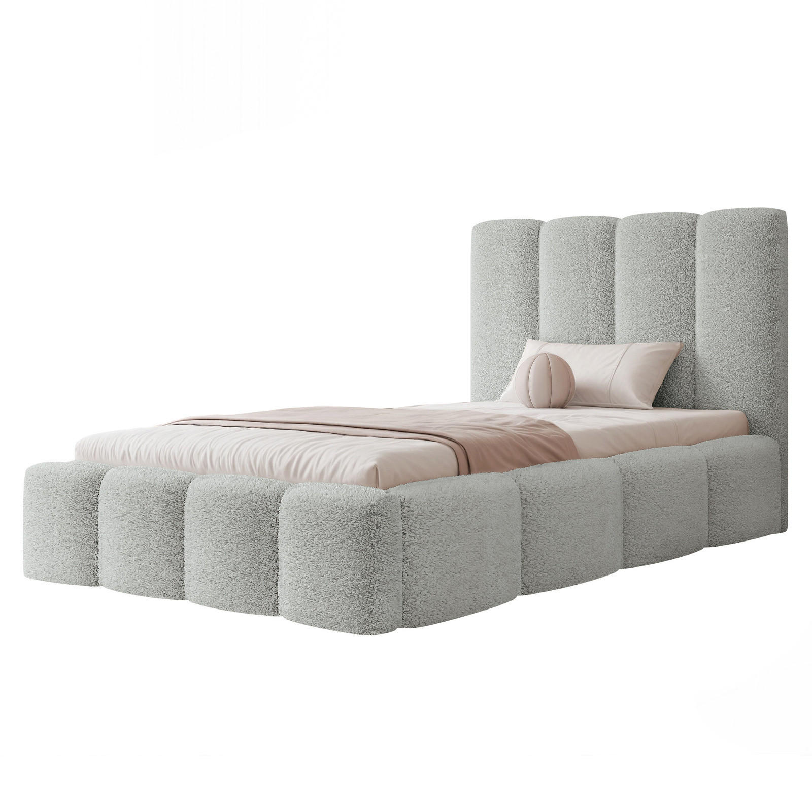 POLSTERBETT LANDARE 120x200 cm Platingrau Bouclé (Stoff Coral) - mit Bettkasten und Lattenrost - Hellgrau, Holzwerkstoff/Textil (120/200cm) - Ravio