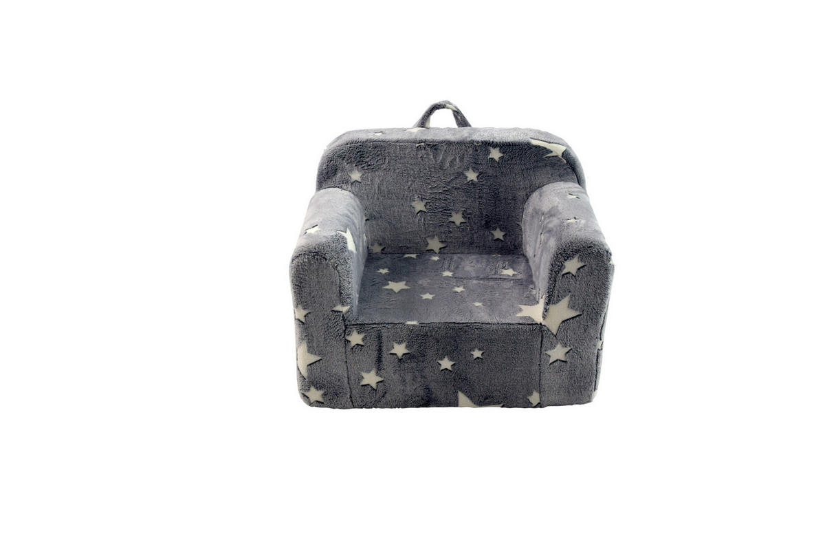 KINDERSOFA Stoff mit Armlehnen, leuchtendem Sternmuster abnehmbarer Bezug 49/64/49 cm Grau - Grau, Textil (64/49/49cm) - Redom