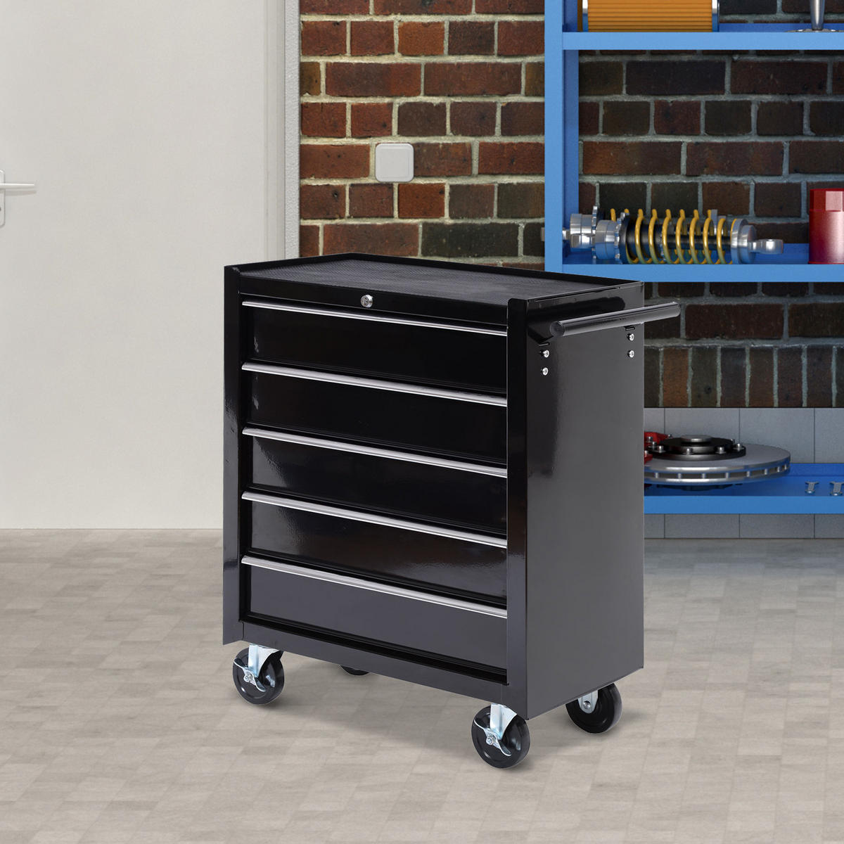 WERKSTATTWAGEN leer Werkzeugwagen abschließbar mit 5 Schubladen Schwarz - Schwarz, Metall (33/75/61.6cm) - HOMCOM