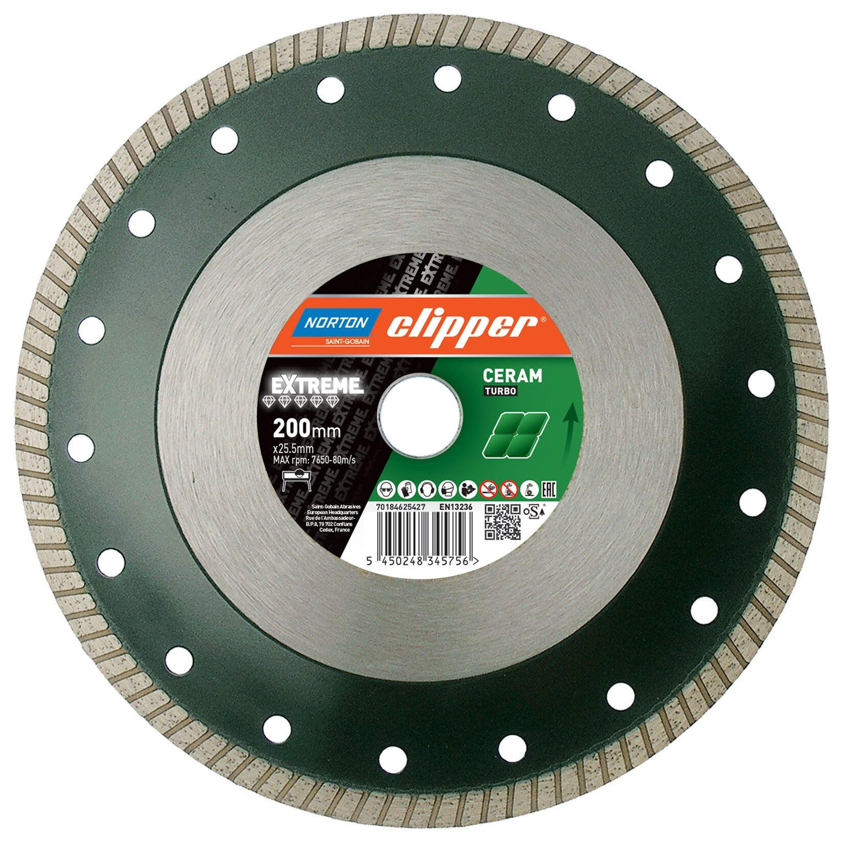 DIAMANTTRENNSCHEIBE Extreme Ceramic Turbo- 200x25,4mm 70184625427 - Multicolor, Metall (20/20/1cm) - Norton Clipper