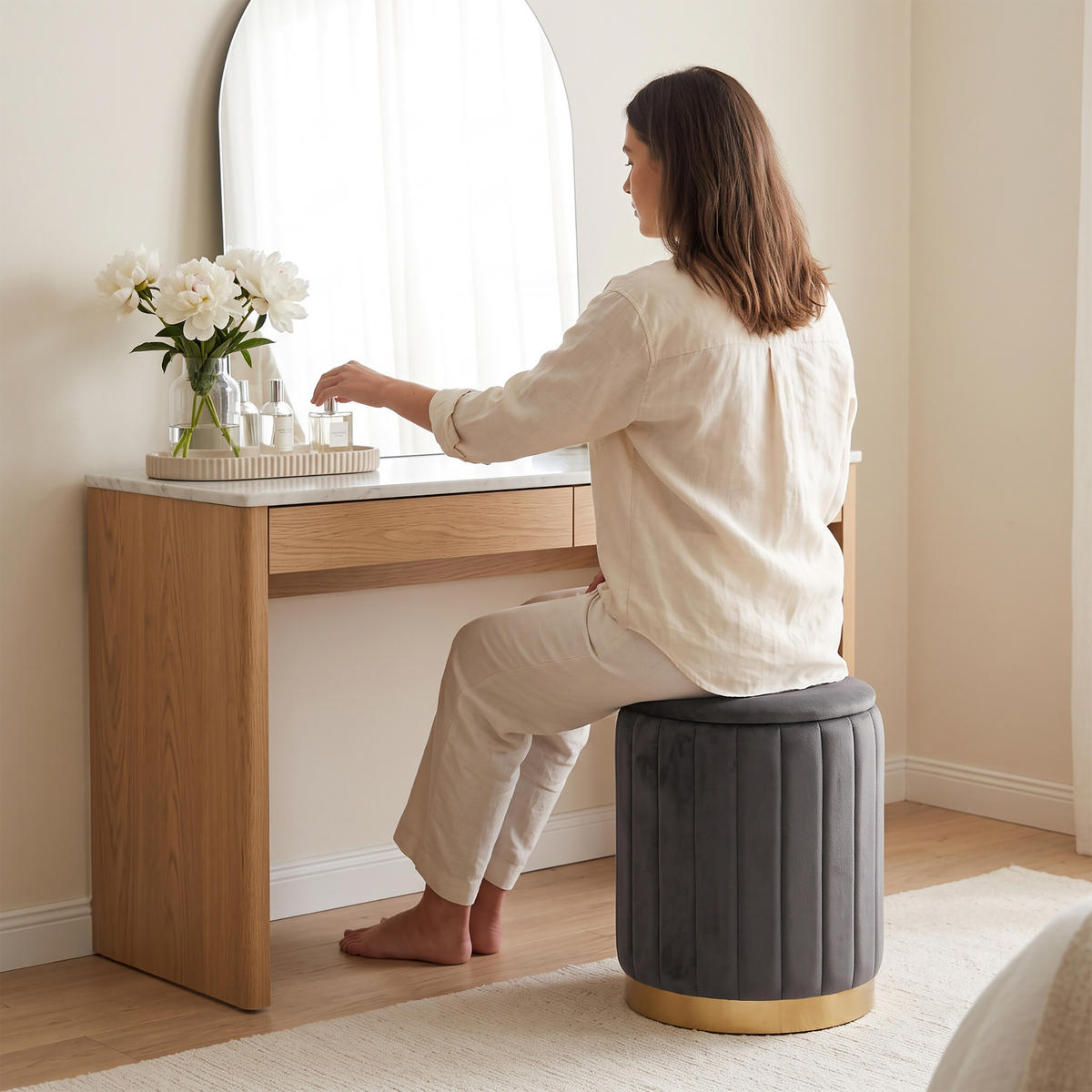HOCKER Dunkelgrau Samt mit Stauraum 42x32 cm - Anthrazit, Holzwerkstoff/Textil (32/42/32cm) - Relaxdays