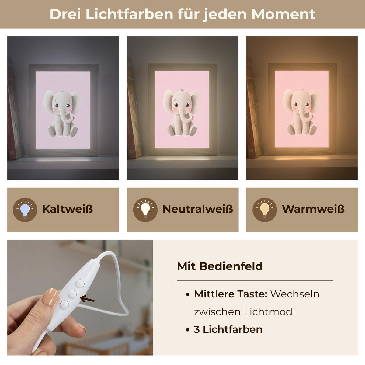 NACHTTISCHLAMPE Elefant - Baby - Rosa - Cartoon 15x20 cm - Rosa, Holzwerkstoff (8/15/20cm)