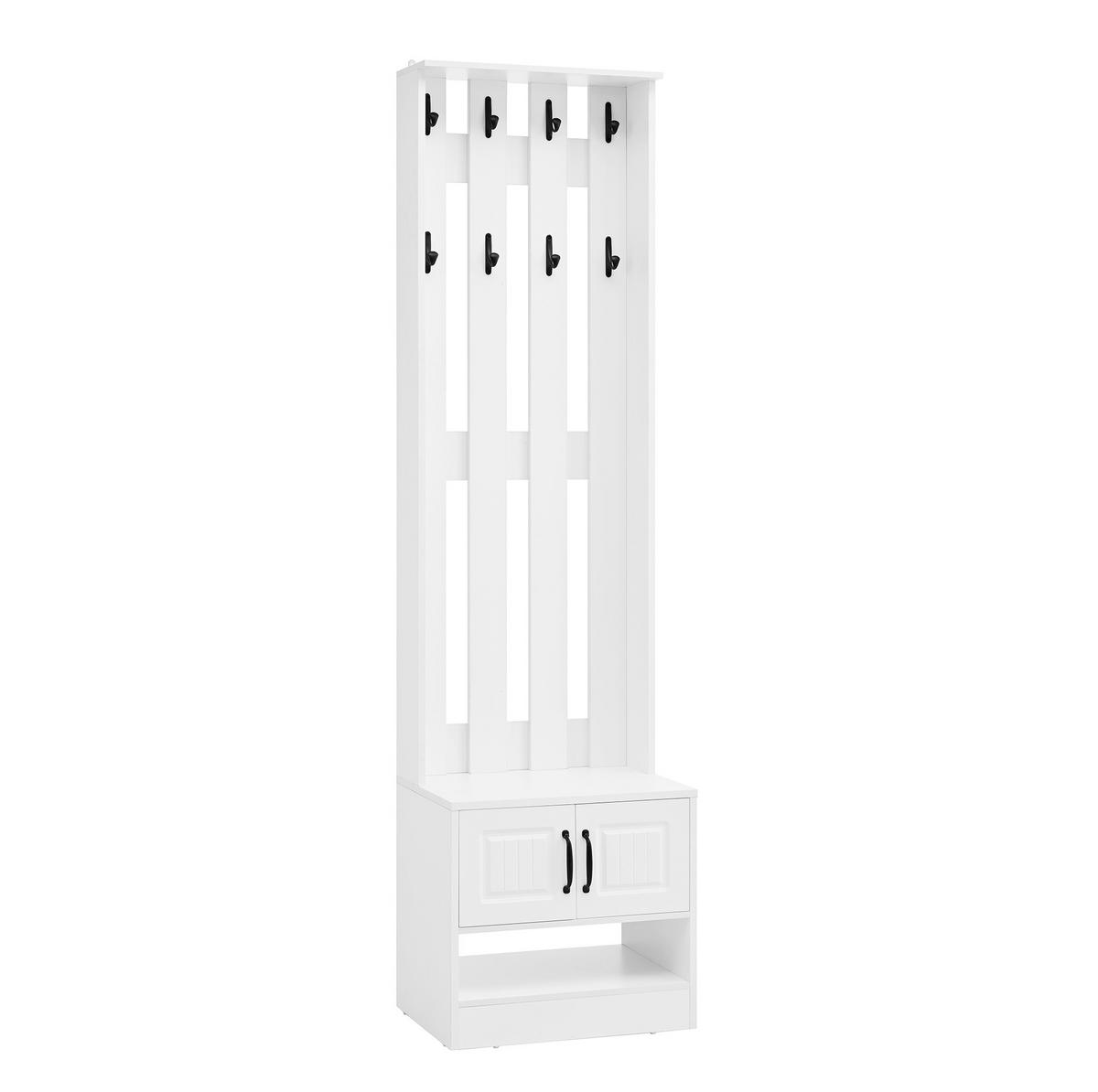 SCHUHSCHRANK 50/190/36 cm Weiß aus Spanplatte mit 2 Türen und 8 Haken - Weiß, Holzwerkstoff (50/190/36cm) - OKMYHOME