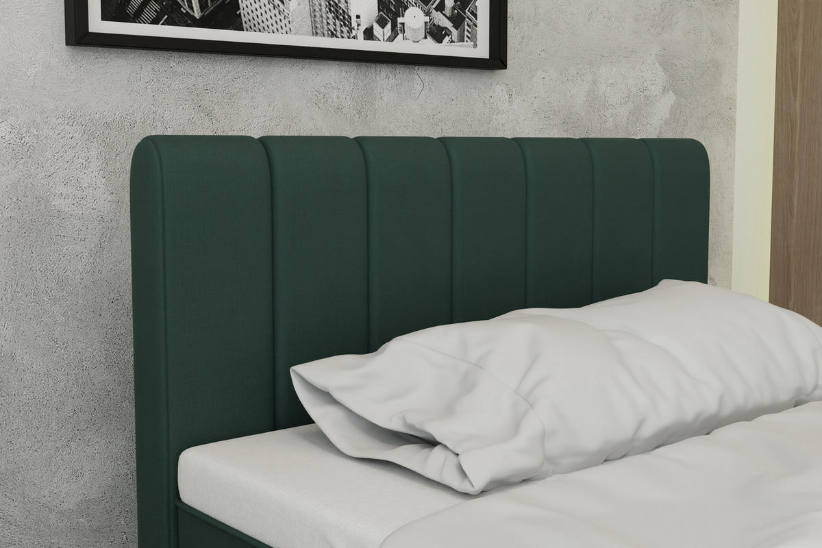 BOXBETT AVALON 120 x 200 cm mit Bettkasten und Topper - Dunkelgrün - Dunkelgrün, Holz - Panda Möbel