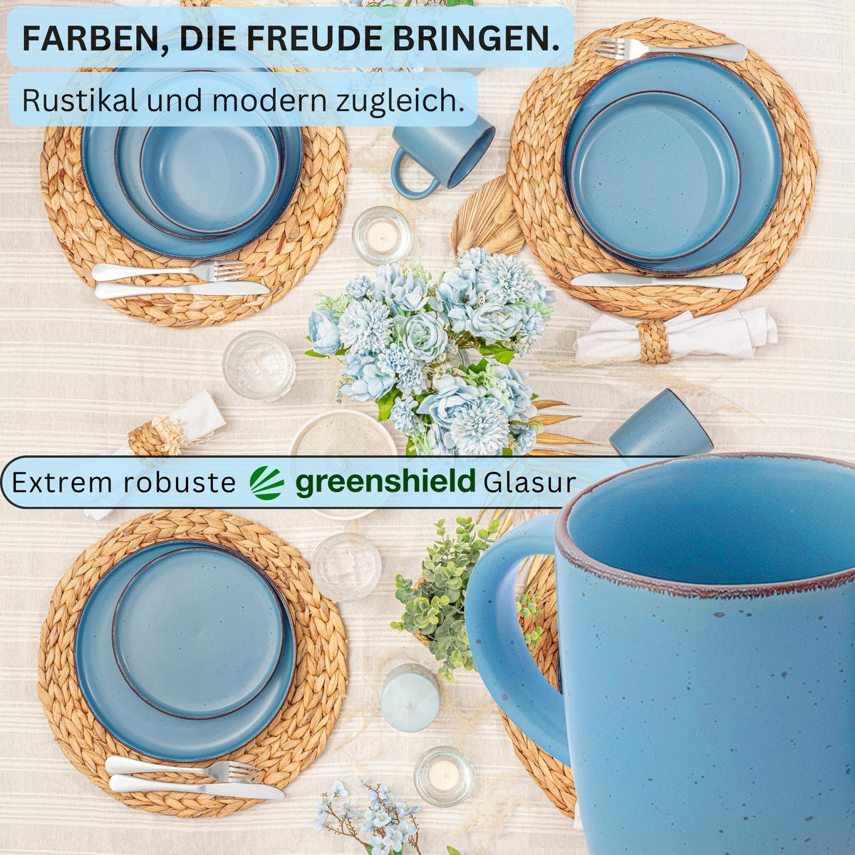 KAFFEEBECHER BOMBAY SAPHIR - 4 teilig aus Steingut - Hellblau, Stein (0.8L) - Sänger
