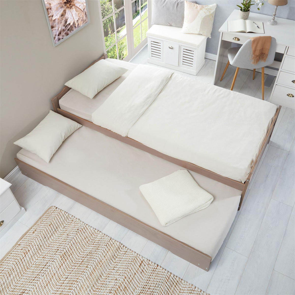 TANDEMBETT LORENA 90X190 CM - Taupe, Holz (99/48/195cm) - IDIMEX