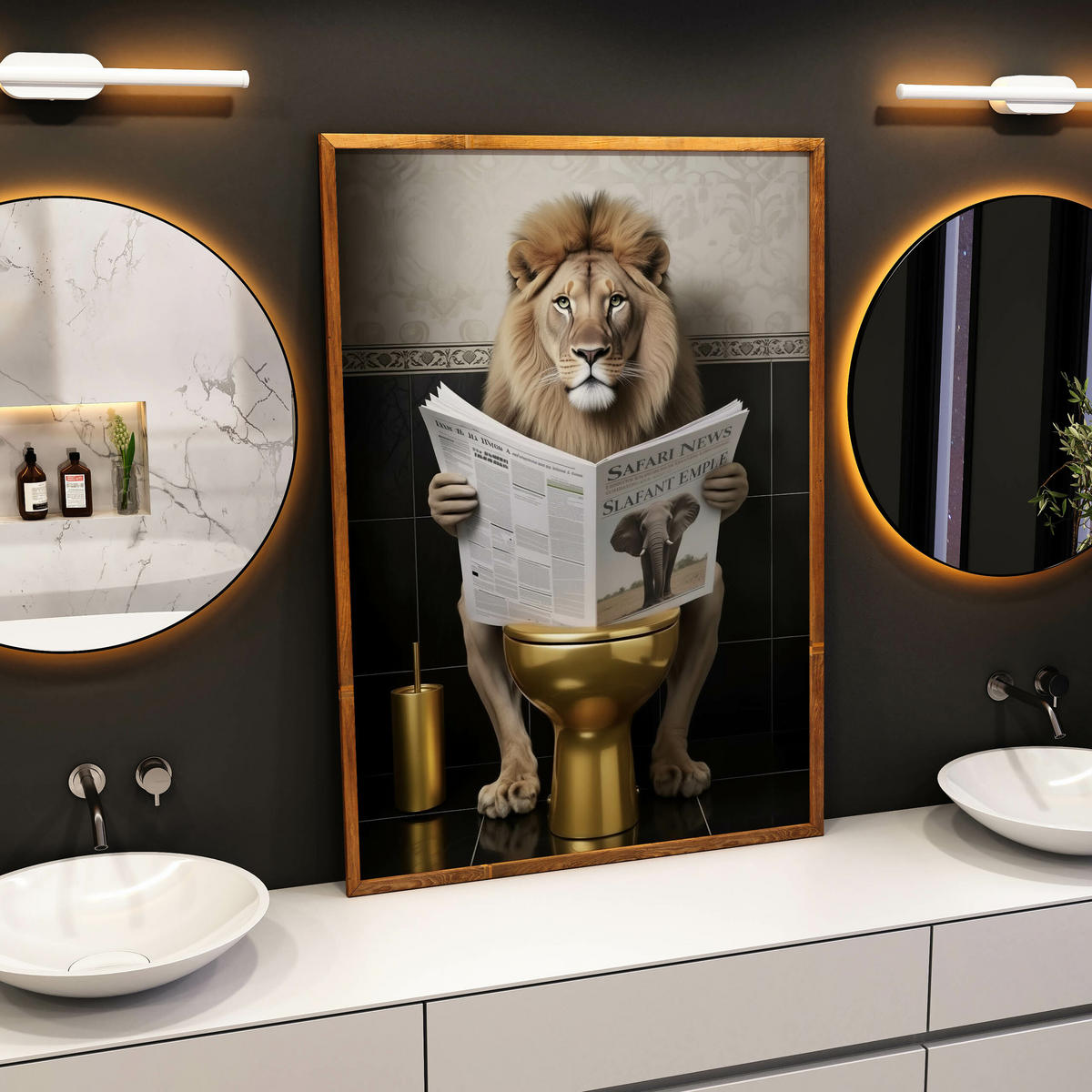 POSTER für WC Badezimmer LÖWE in Toilette Zeitung Abstraktion 30x40cm - Gelb/Beige, Papier (30/40/40cm) - Muralo