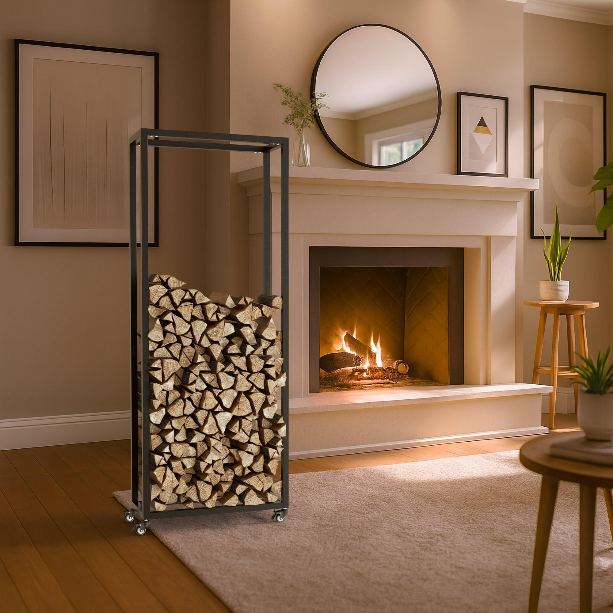 KAMINHOLZREGAL 60/25/150 cm Metall Schwarz - Schwarz, Metall (60/150/25cm) - CLP