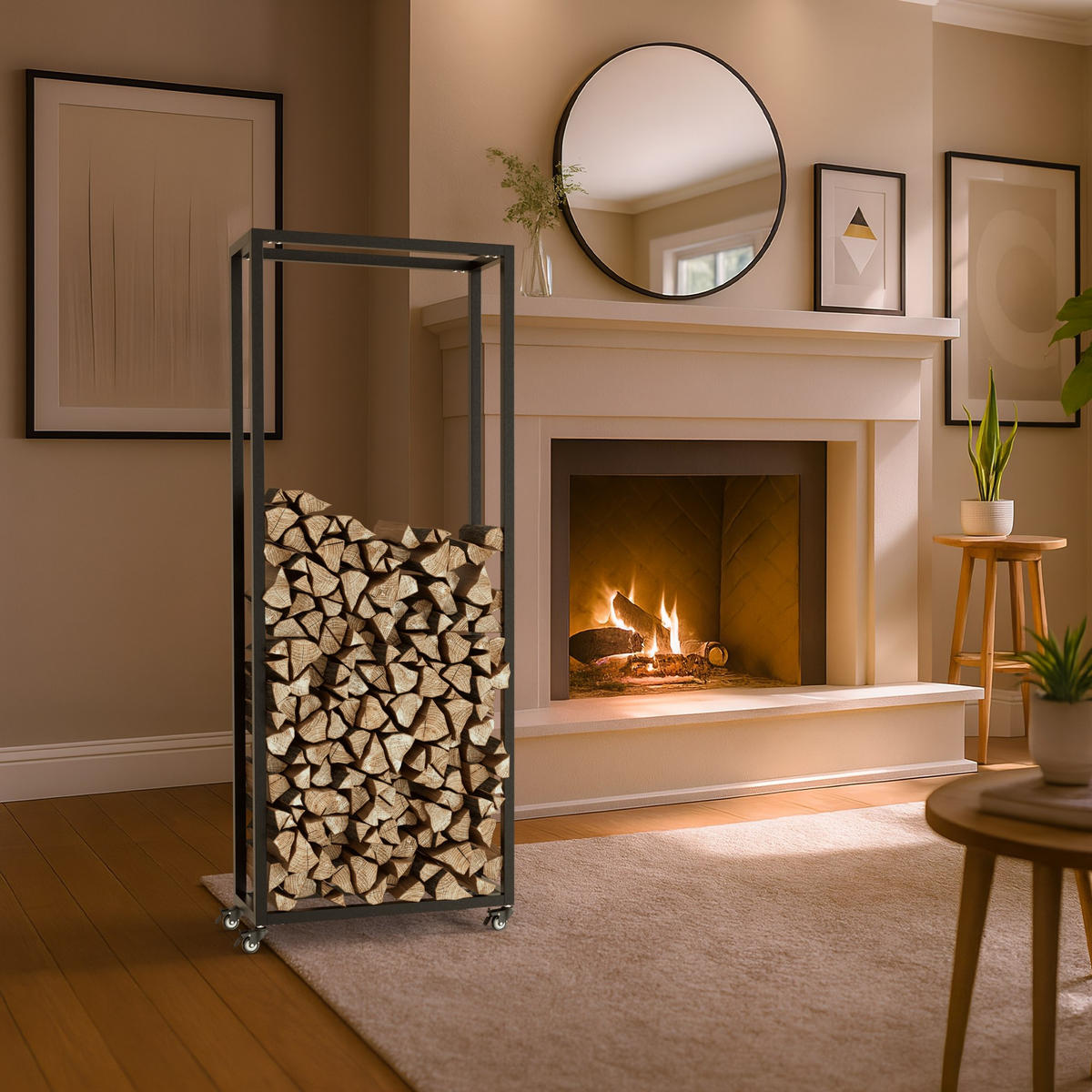 KAMINHOLZREGAL 60/25/150 cm Metall Schwarz - Schwarz, Metall (60/150/25cm) - CLP