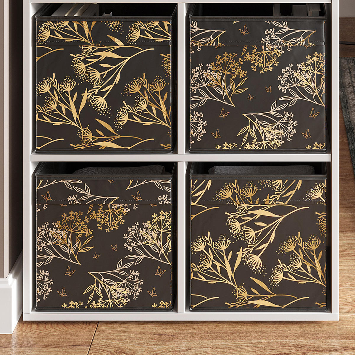 FALTBOX Schwarz/Gold 30 x 30 cm 2er Set Option1 - Goldfarben/Schwarz, Wellpappe (30/30/30cm) - Vicco