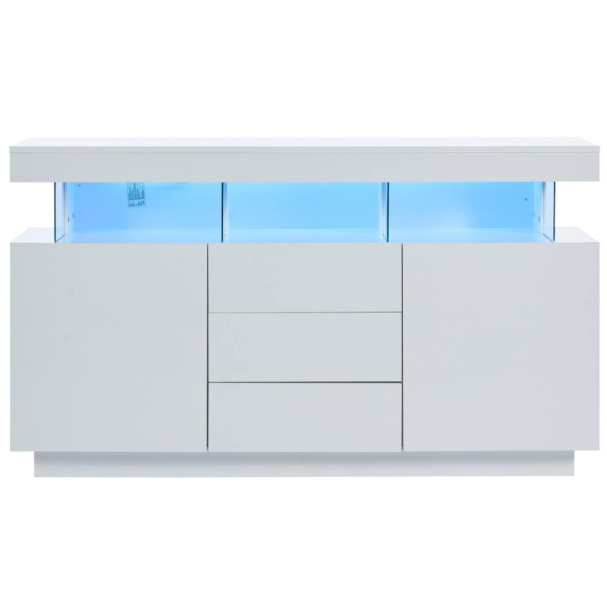 SIDEBOARD 140/35/80 cm in Weiß Hochglanz mit 3 Schubladen und LED-Beleuchtung - Weiß, Holzwerkstoff (140/80/35cm) - Flora Grace