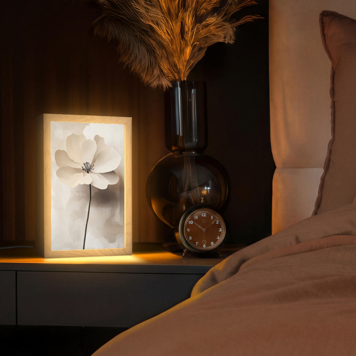 STOLNÍ LAMPA Květina - béžová - barva - stín 20x30 cm - barva starého dubu, kompozitní dřevo (8/20/30cm) - OnlyWow