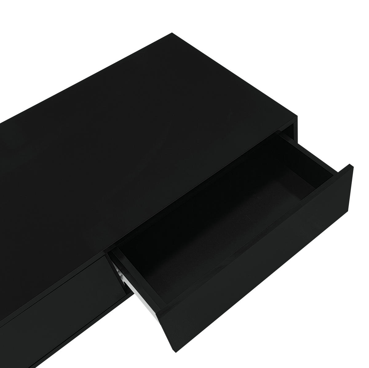 COUCHTISCH aus Spanplatte 115x55x34 cm Schwarz mit 2 Schubladen, LED-Beleuchtung und Hochglanzoptik - Schwarz, Holzwerkstoff (115/55/34cm) - Modfu